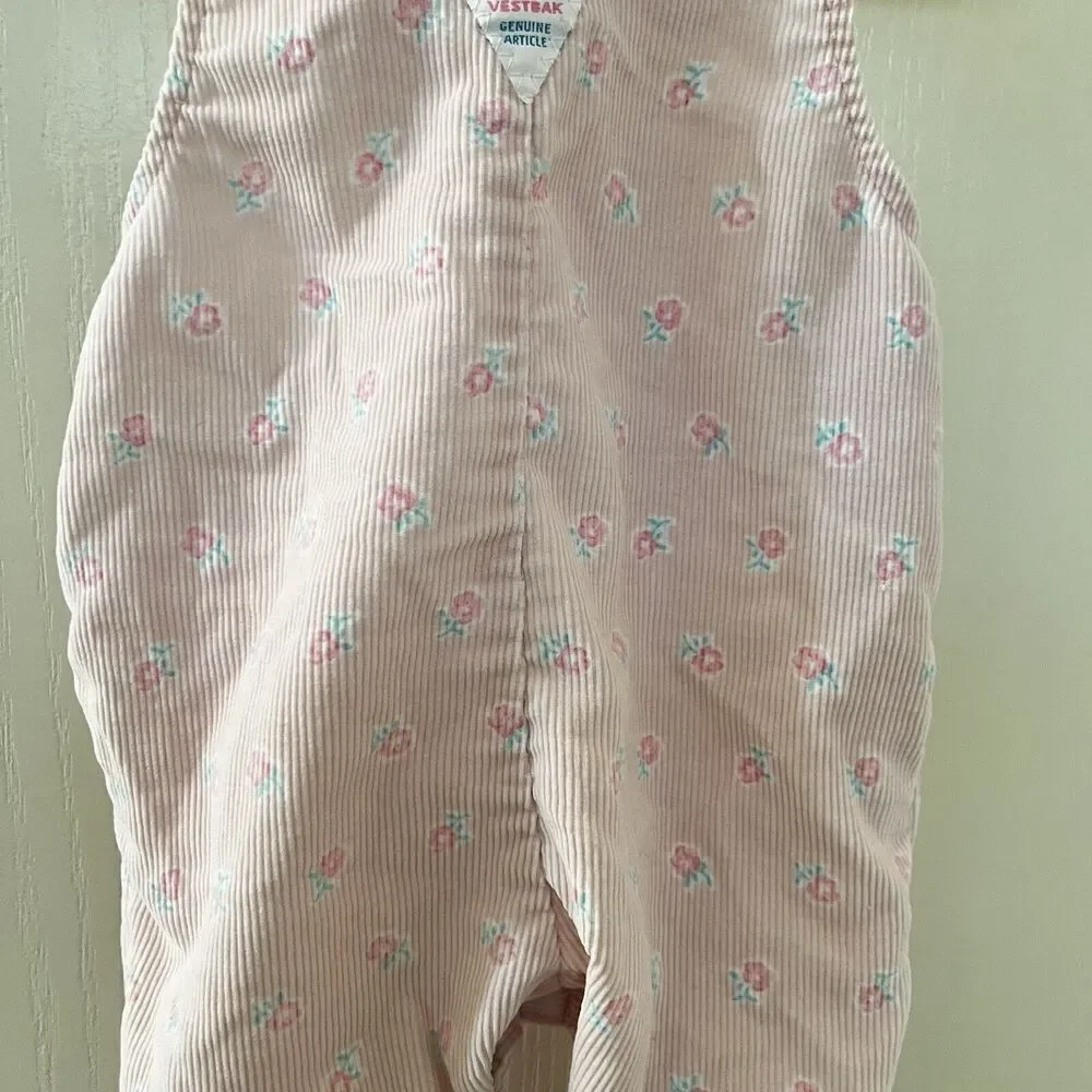 Vintage Oshkosh B'gosh Pink Floral Corduroy Overalls with Feet USA SZ 3-6 Months